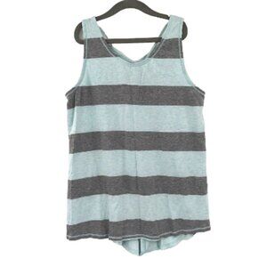 IVIVVA Striped Tie Split Back Tank Strappy Sleeveless Athletic Top Blue Grey 14